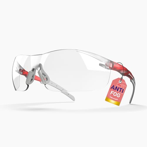 ANSI Z87.1 Safety Glasses, Anti-Fog UV Impact Scratch Resistant for Eye Protection at Work, Sports, Shooting, Pickleball, Racquetball, Clear Wraparound Lenses, No-Slip Nose Grip, 1 Pack - color: Red/Grey, size: Classic Fit