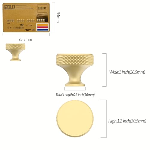 Amerdeco 10 Pack Brushed Gold Knurled Cabinet Knobs Kitchen Cabinet Handles for Drawer, Cupboard and Wardrobe ZH0036 - color: Brushed Gold