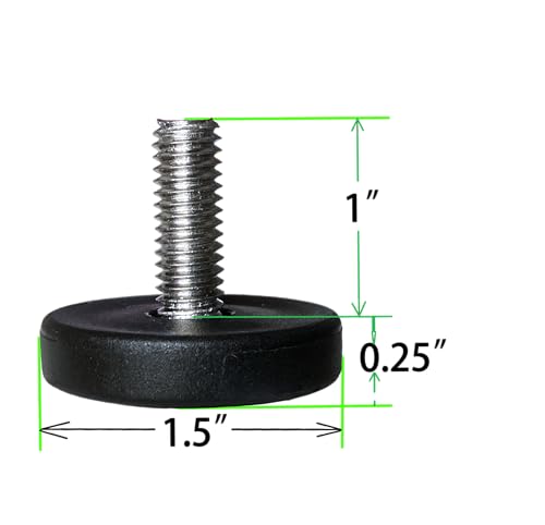 1.5" Base Furniture Levelers #304 Stainless Steel, 5/16"-18 Bolt with Screw-in nut- Pack of 4 | Heavy Duty Adjusting Foot | 1" Adjustable Furniture Legs,Table Levelers. Low Profile - size: 1.5" H X 1" Adjustable
