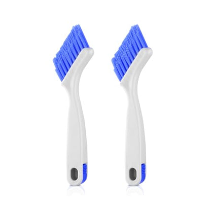 Small Scrub Brush Set for Deep Cleaning, 2 Cleaning Brushes for Window Tracks, Grout, Corners and Crevices with Straight Bristles for Precise Scrubbing in Kitchen and Bathroom (Silvery white)