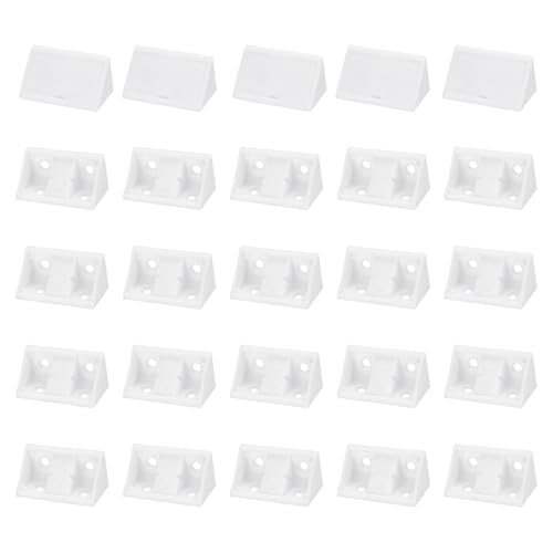 HARFINGTON 50pcs Plastic Corner Braces 42 x 20 x 20mm L-Shape 90 Degree Right Angle Brackets Corner Braces with Cover Screws for Furniture Support Chairs Wood Shelf Cabinets Box, Milky White - color: Milky White