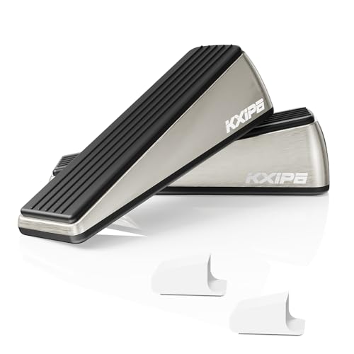 2 Pack Rubber Door Stopper Wedge - Heavy Duty Door Stoppers Stop Wedge Made of Premium Quality Brushed Stainless Steel, Wall Protector for Home & School with Self Adhesive Holder Satin Nickel - color: Bronze, size: Small