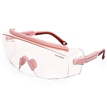 UKNOW Safety Goggles Over Glasses, Safety Glasses Anti Fog Wraparound Eye Protection, Protective Eyewear ANSI Z87.1 - color: Pink (Slightly Tinted)