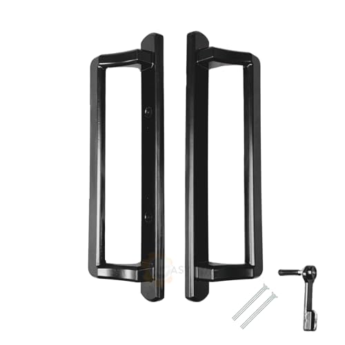 PGT 10" Sliding Door Handle Set - Interior & Exterior with 3-7/8" Hole Spacing - Patio Door Handle Replacement (Black) - color: Black, style: Set