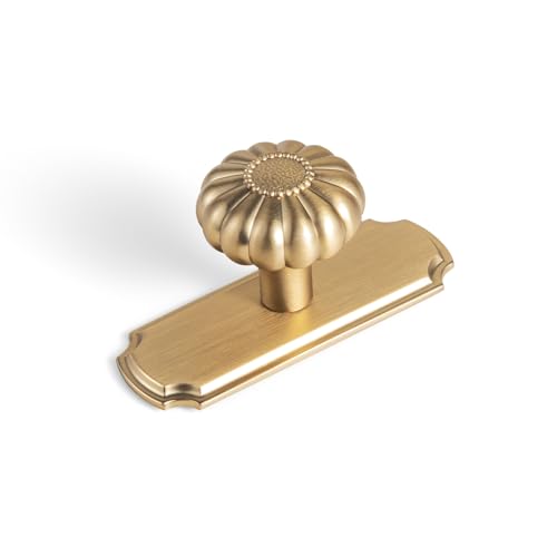 Set of 6 - Elegant Bloom Champagne Bronze Cabinet Knobs with Backplate, Drawer Pulls for Kitchen, Dresser Cabinet Hardware for Bedroom, 1-1/4 Inches Diameter Handles - color: Champagne Bronze, size: Knob