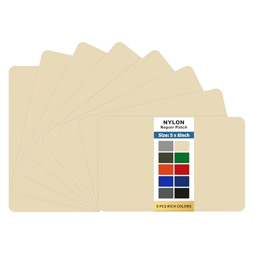 KING MOUNTAIN Self Adhesive Nylon Fabric Repair Patch, 5×8 Inches 8 Pcs, Quick Down Jacket Repair Patch, Waterproof Outdoor Gear Patch Kit for Tent,Backpacks,Umbrella, Gloves, Sleeping Bag (Beige) - color: Beige, size: Nylon-5"w×8"l