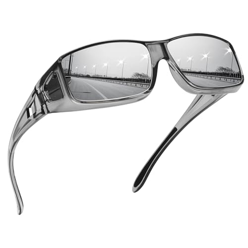 MEETSUN Fit Over Glasses Sunglasses for Men Women,Wrap Around Sunglasses Polarized UV400 Protection - color: A1-clear Gray Frame-silver Mirror Lens