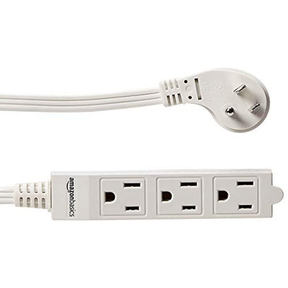 Amazon Basics 3-Prong Indoor Rectangle Extension Cord Power Strip, Flat Plug, Space-Saving, Grounded, 3 Outlets, 13 Amps, 125 VAC, 3 ft, White, 2-Pack - size: 3 ft