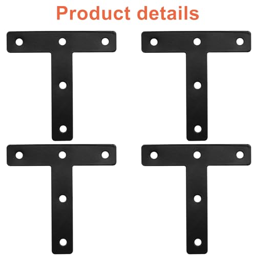 Bivethoi 10 Pcs T Shape Flat Mending Plates 80mm x 80mm (3.15" x 3.15") T Corner Braces T Bracket Connector Fixing Repair Plates for Wood Furniture, Cabinet, Windows, Black - size: 80x80mm/3.15"x3.15", style: T shape