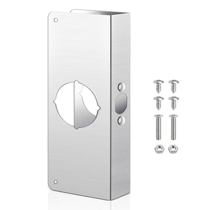 Dunzy 1 Pack 1-3/8 Inch x 9 Inch Door Reinforcement Plate 2-1/8" Thick Stainless Steel Lock and Door Reinforcer Security to Repair Home Wood Metal Knob/Lock/Latch/Deadbolt, Silver