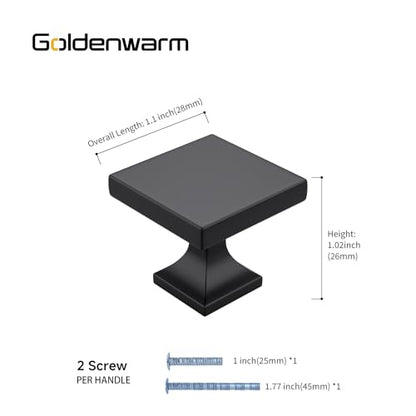 Goldenwarm 5 Pack Black Cabinet Knobs Matte Square Drawer Knobs Black Cabinet Hardware for Kitchen Bathroom Zinc Alloy Handle and Pulls - color: Square Black, size: Single Hole