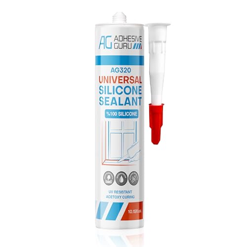 Adhesive Guru All Purpose Clear Silicone Sealant Waterproof 10.15 fl.oz, 100% Silicone Caulk, Weatherproof & Flexible Adhesive Sealant for Indoor and Outdoor Use, Transparent - 1 Pack - size: 1 Pack