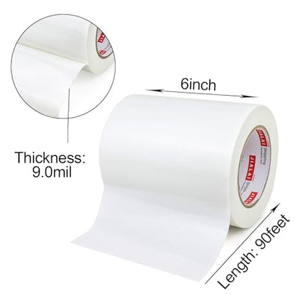 Wide Duct Tape, Industrial Grade 30Yards (90 ft) Wide 6'' Tape Duct, 9 Mil Heavy-Duty, Waterproof, Strong, Flexible, No Residue, for Crafts & Home Improvement (White, 6'' x 90ft) - color: White, size: 6'' x 90ft