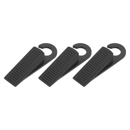 PATIKIL 3 Pcs Doorstops, Rubber Hook Door Stopper Rubber Wedge Door Protector for Bottom of Carpet Hardwood Concrete Tile All Flooring Surfaces, Black - color: Black
