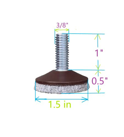 3/8"-16 Threaded Bolt, Furniture Levelers with Removable nut-Pack of 4 | 1.5" Grey Felt Pad Furniture Feet,Heavy Duty Adjusting Foot Adjustable Furniture Legs,Table Levelers,Thread Pitch:16.