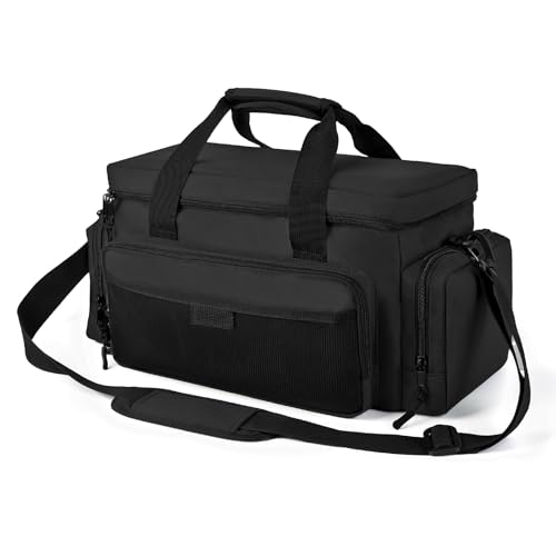 VJI Heavy Duty Tool Bag with Multi-Pockets, Portable Storage Bag with Large Zipper, Carrying Toolbag with Adjustable Shoulder Strap and Ergonomic Handle, Repairman, Carpenters, Handyman, Black - color: Black
