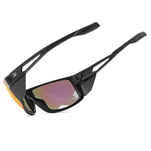 Z87 Polarized Safety Sunglasses, UV400 Wraparound Work Glasses,Protective Shades for Men Women Driving Cycling - color: Matte Black Blue Mirror