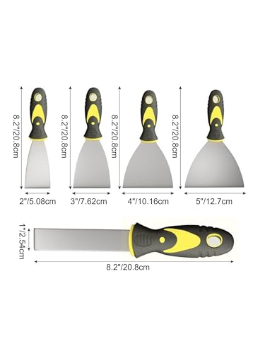 5-Piece Putty Knife Set with 1"/2"/3"/4"/5" Scrapers, No-Rust Spackle & Paint Scraper Tools for Drywall Repair, Wallpaper & Mud Removal