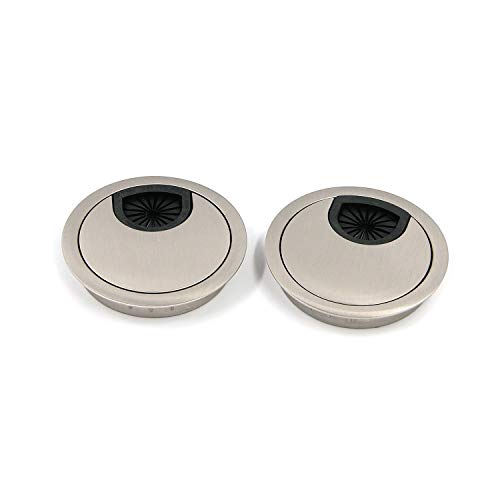 Quluxe Cable Hole Cover, 2-3/8" Zinc Alloy Desk Grommet for Wire Organizer- Brushed Silver (Pack of 2) - color: Silver