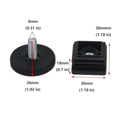 Antrader Home Office Table Desk Adjustable Leveling Foot,Plastic Metal Square Tube Insert Kit, 30mm x 30mm Black, 4 Sets
