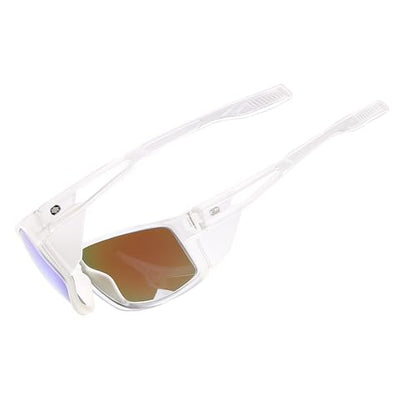 Z87 Polarized Safety Sunglasses, UV400 Wraparound Work Glasses,Protective Shades for Men Women Driving Cycling - color: Matte Clear Blue Mirror