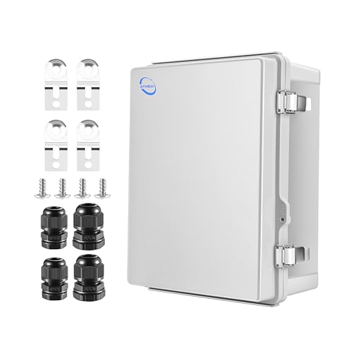 RTHIEAI Waterproof Outdoor IP67 Junction Box(16.1"x12.2"x7.1") with Mounting Plate, Hinged Grey Cover and Wall Brackets - Weatherproof ABS Plastic Electrical Enclosure for DIY Projects(410x310x180mm) - color: Grey Cover, size: 16.1"x12.2"x7.1"