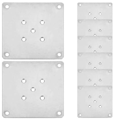UKCOCO 8pcs Table Leg Bracket 5-Hole Flat Furniture Leg Mounting Plate, Zinc Plating, Silver, 3.93x3.93x0.07inch, for Sofa, Table, Chair, Easy Installation