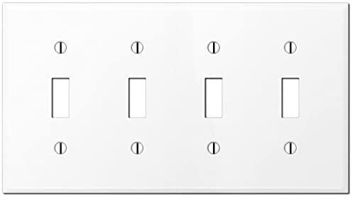 OVERSIZED 4 Gang Toggle Metal Light Switch Cover - Four Gang Jumbo Wall Plate for Toggle Style Light Switches, Stainless Steel Painted White, UL Listed, 5.5” x 9.5” Made in USA - color: 4 Gang Toggle