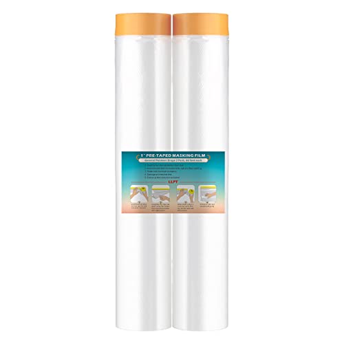 LLPT Tape and Drape 157.5”(Unfolded) x 66 Ft Each 2 Pack Pre-Taped Masking Film 0.27 Mil Painters Plastic Drop Cloth for Auto Wall Furniture Painting Dust Protection (MFT4002) - size: 157.5 Inch x 66 Ft