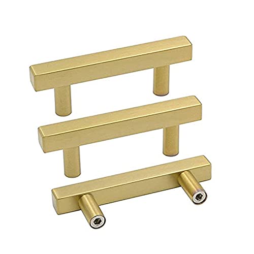 Goldenwarm 25 Pack Gold Cabinet Handles 2-1/2"(64mm) Brushed Brass Cabinet Pulls T Bar Drawer Pulls for Kitchen Cupboard & Drawer Hardware - color: Gold, size: 2-1/2 Inch Hole Center