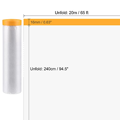 uxcell Pre-Taped Masking Film, 94.5 in x 65 Ft, Plastic Drop Cloth with Medium-Tack Painters Tape for Painting Protection - size: 94.5 in x 65 Ft