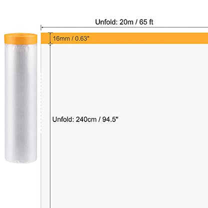 uxcell Pre-Taped Masking Film, 94.5 in x 65 Ft, Plastic Drop Cloth with Medium-Tack Painters Tape for Painting Protection - size: 94.5 in x 65 Ft