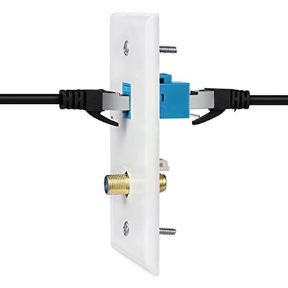 Ethernet Coax Wall Plate 2Pack,1 Cat6 Ethernet Port and 1 Gold-Plated Cable TV Coax F Type Port Wall Plate (White)