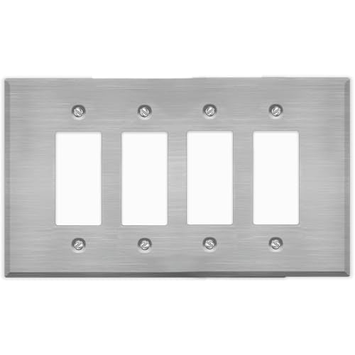 Oversized Stainless Steel Outlet Covers, 4-Gang Rocker Cover, 5.5" x 9.50" Jumbo Decorator Wall Plate, Stainless Steel Metal, Corrosive Resistant, Matching Screws Included, Made in USA - color: Rocker Switch, size: 4 Gang