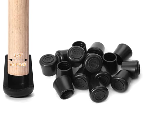 Furnigear Chair Leg Tips Caps Non-Slip Rubber Leg Tips 3/4” Inner Diameter Chair Leg Floor Protectors Round Black, 64 Pack - color: Black, size: 3/4" -64pack