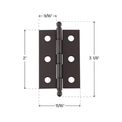 Oil Rubbed Bronze Plated Butt Hinges with Ball Finials | 2" High x 1 3/8" Wide | Pack of 2 | Cabinet Door Hinges with Removable Pin | UA-221-HOB (1)