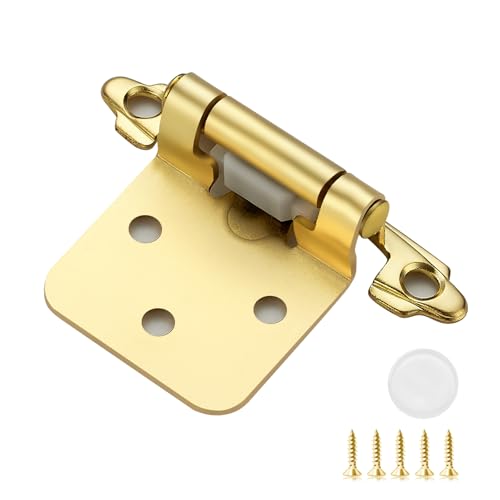 4 Pack (2 Pairs) 1/2 Inch Overlay Kitchen Cabinet Hinges, Satin Brass Self Closing Hinges for Kitchen Cabinet Doors, Semi-Concealed Cupboard Hardware, Face Mount Hardware, Gold - color: Gold, size: 1/2 inch Overlay