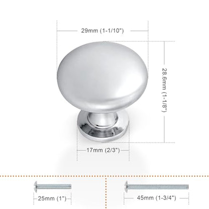 Probrico 5 Pack Polished Chrome Cabinet Knobs Hardware,Furniture Round Knobs,1-3/16 inch(29.5mm) Diameter Kitchen Pull Knobs - color: Polished Chrome