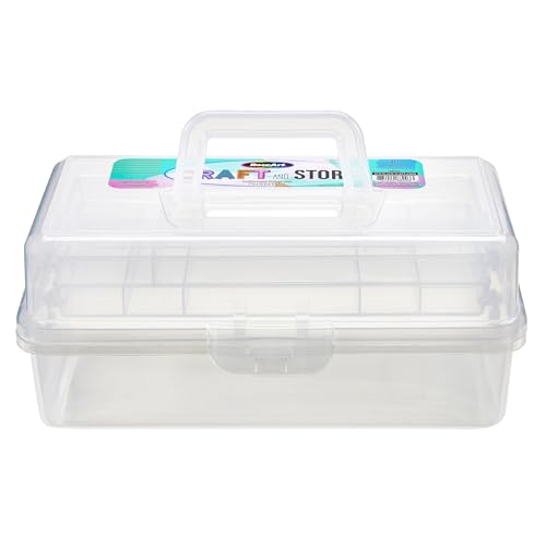 RoseArt Multi-Layer Plastic Dividing Craft Storage Box - Portable Handled Art Supply Organizer, Utility, Tool, Medicine, Craft Box Clear - Made in U.S.A