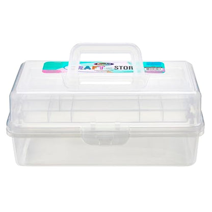 RoseArt Multi-Layer Plastic Dividing Craft Storage Box - Portable Handled Art Supply Organizer, Utility, Tool, Medicine, Craft Box Clear - Made in U.S.A