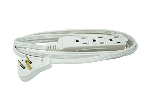 Woods Slimline Indoor Flat Extension Cord,8 Ft,16 Gauge Right Angle Plug,3 Polarized Outlets,125 Volts,White,2241,(Pack of 6) - size: 8 Foot (Pack of 6)