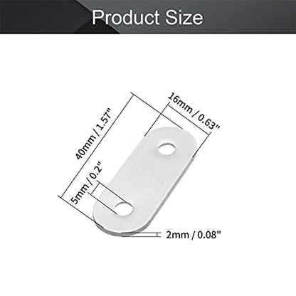 MroMax 10Pcs 201 Stainless Steel Straight Brackets 1.57" x 0.63" Flat Straight Braces Brushed Metal Fixed Connecting Plate for Repairing Furniture, Bookcase, Table, Chair Legs 2 Holes with Screws - size: 1.57"x 0.63"x 0.08"(LxWxT)
