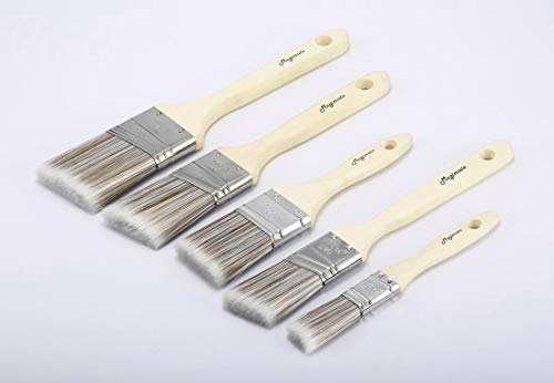 Magimate Wood Stain Paint Brush Set Angled Sash and Flat Painting Brushes Assortment for Baseboards, Wall Trim, House Touch-Ups, Cabinets and Fence Staining, Pack of 5
