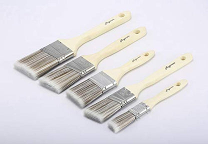 Magimate Wood Stain Paint Brush Set Angled Sash and Flat Painting Brushes Assortment for Baseboards, Wall Trim, House Touch-Ups, Cabinets and Fence Staining, Pack of 5