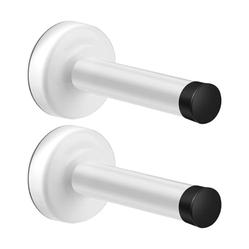 YDAJIURI 2 Pack 304 Stainless Steel Door Stopper - Thickened, No Drilling, Wall-Mounted, with Rubber Tip Buffer, Soundproof, Suitable for Door Top and Bottom, Wall Protector - White - color: White