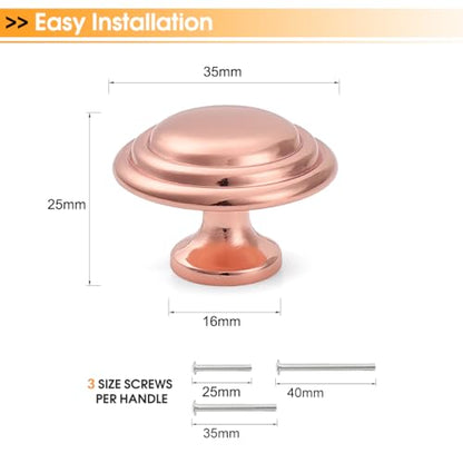 Gobrico 1-3/8" Shiny Copper Bifold Cabinet Knobs Rose Gold Round Style Kitchen Zinc Alloy Door Handles 5 Pack - color: Rose Gold