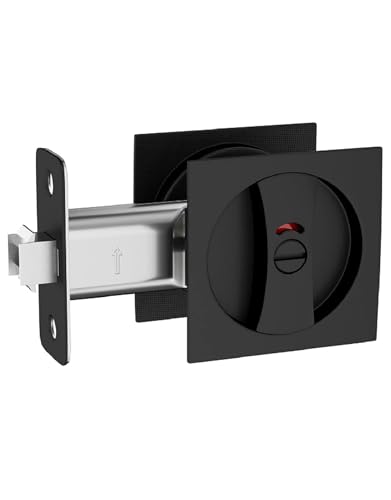 Lethato Pocket Door Hardware Black, Pocket Door Lock with Indicators, Pocket Door Latch, Matte Black Contemporary Pocket Door with Privacy Lock(1 Pack, Square) - color: (Indicators)Matte Black, size: 1 Pack