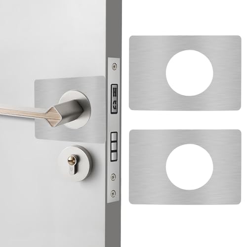 Door Reinforcement Plate, 2 Pcs Stainless Steel Repair Backplate, Silver Door Handle Fixing Cover Filler, Easy Installation Kit to Secure Handles and Deadbolts - color: Silver