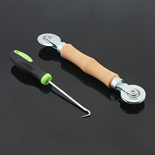 Screen Repair Kit, Screen Roller Tool with Bearing Spline Roller Wooden Handle and Puller Hook for Installing Door Screen Window, 2 in 1 Screen Roller Tool Kit - size: 2 in 1