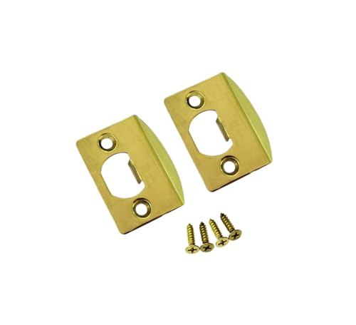 QCAA Solid Brass Latch Strike Plate L 2-1/4" x W 1-7/16", Screw Hole CTC 1-5/8", Polished Brass, Made in Taiwan, 2 Pack - color: Polished Brass, size: 2 Pack